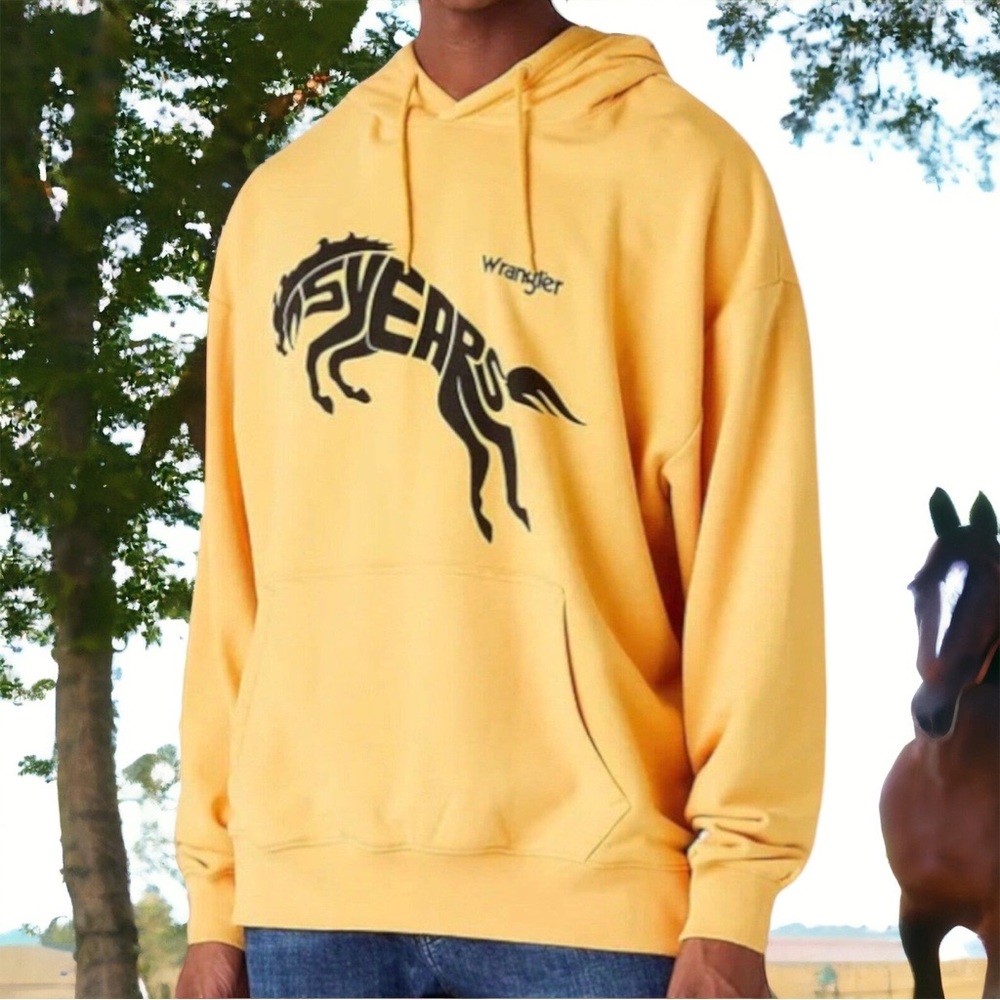 Wrangler Mens 75th Anniversary Yolk Yellow Hoodie Size Large Oversized New